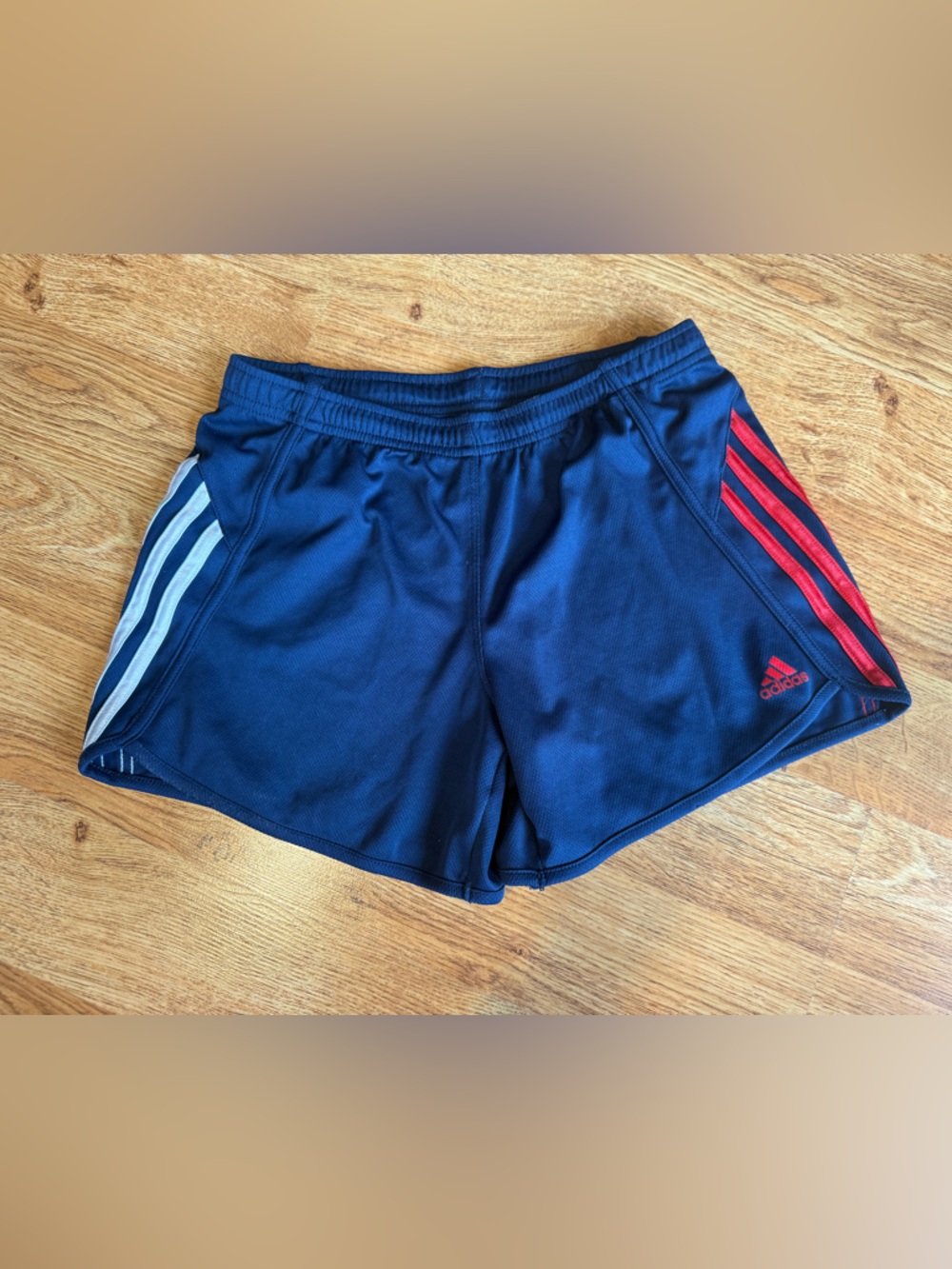 Adidas youth Navy Athletic Shorts with Red & White Stripes, XL
